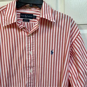 Ralph Lauren Red and White Striped Casual Button Down Shirt
